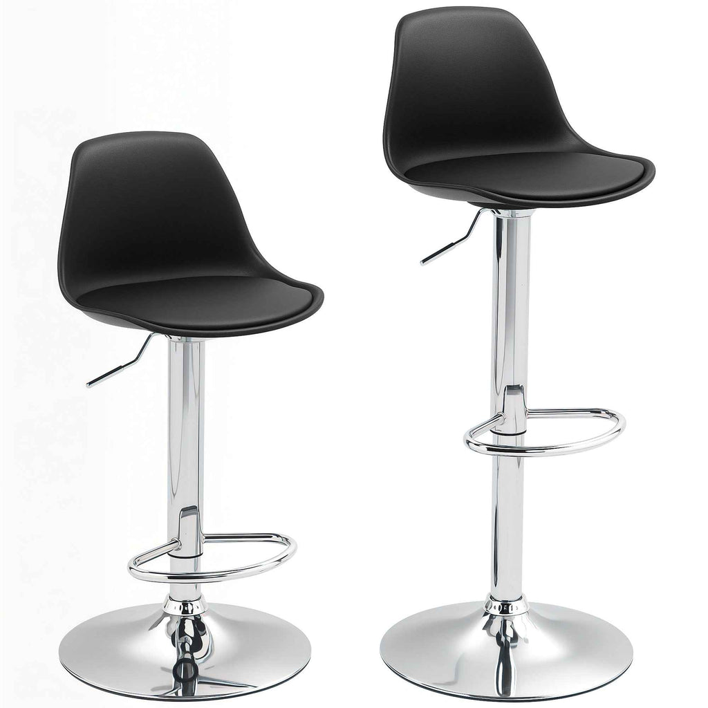 HOMCOM Set of 2 Bar Stools with Backrest and Footrest, in PP, PU Leather and Steel, 38x42x82-104 cm, Black