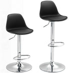 HOMCOM Set of 2 Bar Stools with Backrest and Footrest, in PP, PU Leather and Steel, 38x42x82-104 cm, Black