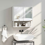 HOMCOM Wall-Mounted Bathroom Cabinet with Mirror, Adjustable Shelf and Open Shelf, 60x16x60 cm, White