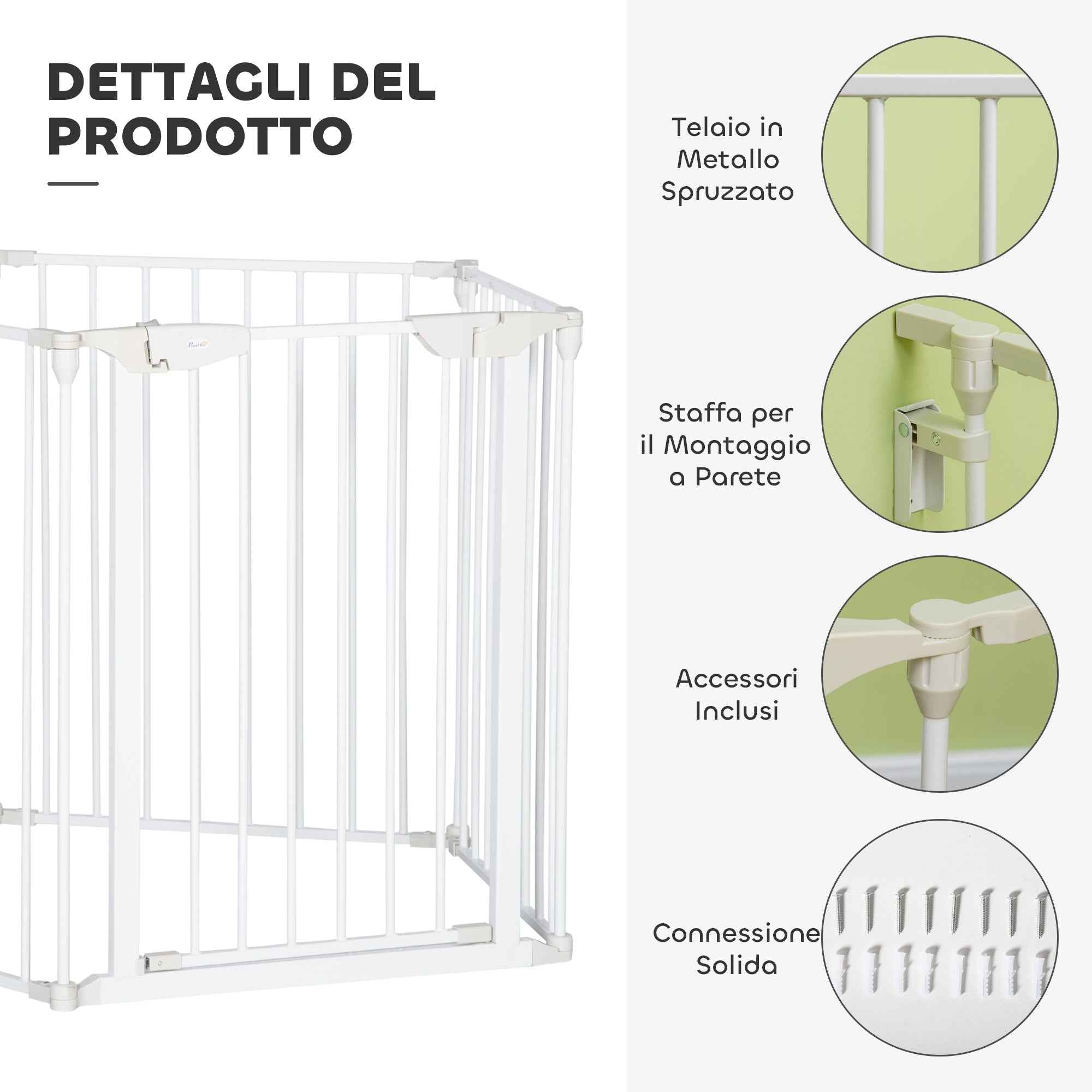 PawHut Adjustable and Foldable Dog Gate with Automatic Closure and Lock, 300 x 74.5 cm, White