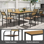 Outsunny Extendable Garden Table Set with 6 Stackable Outdoor Chairs, Steel and Textilene, Brown