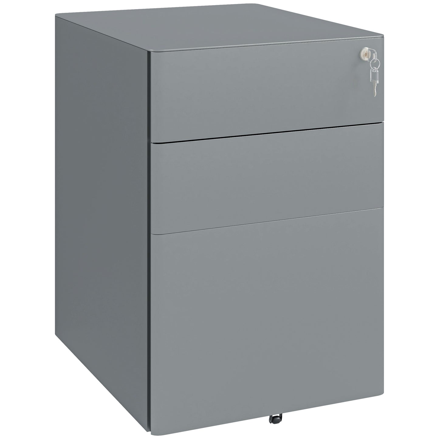 Office Drawer Unit 3 Steel Drawers with Lock and Wheels, 39x48x59cm, Grey