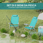 Set of 2 Folding and Reclining Camping Chairs on 6 Levels, in Aluminum and Foam, 62x65x80 cm, Gray to Light Blue