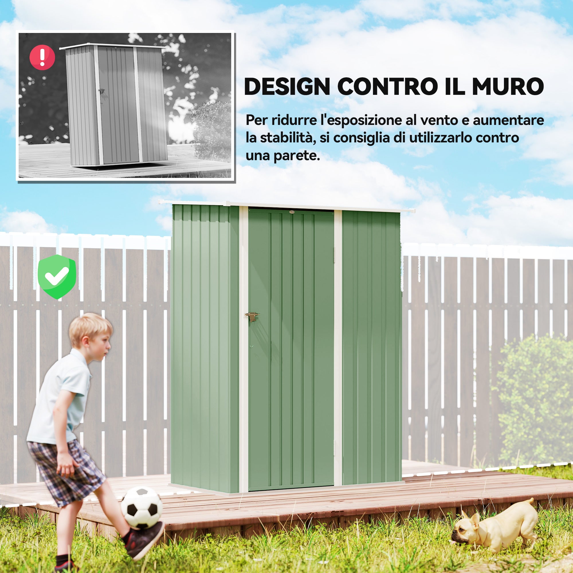 Outsunny Metal Tool Shed with Sloped Roof and Lockable Door, 142x86x189 cm, Light Green