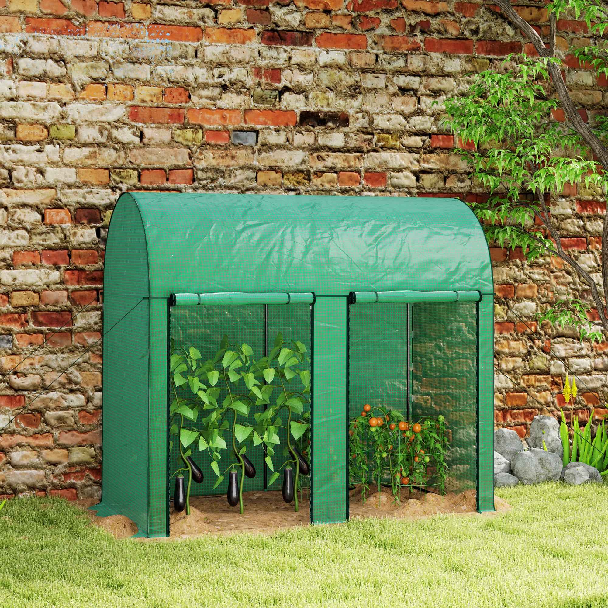 Outsunny 2m² Garden Greenhouse, 2 Roll-Up Doors, 140g/m² Anti-UV PE Cover, 2x1x1.78m, Green