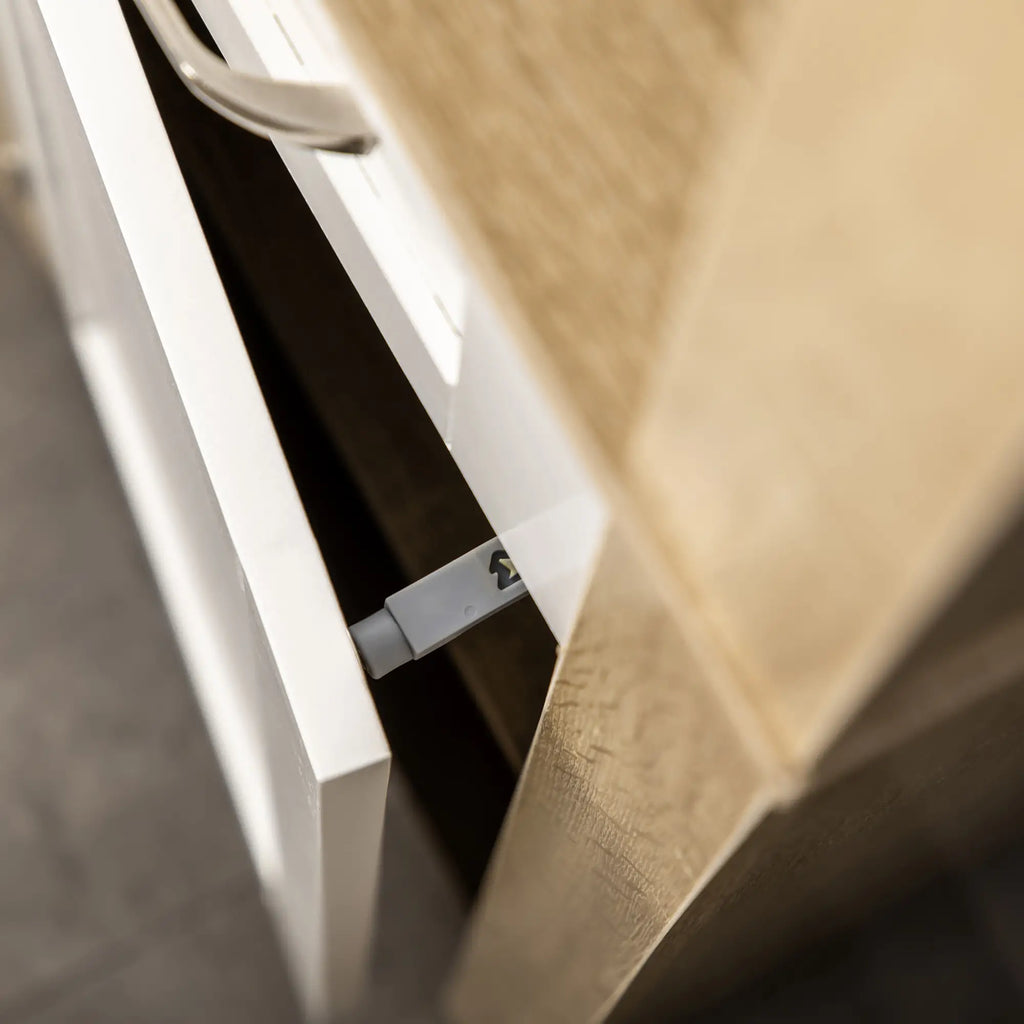 Tall Bathroom Cabinet in Chipboard with a Drawer, 2 Cabinets and 2 Adjustable Open Shelves, 37x30x184 cm