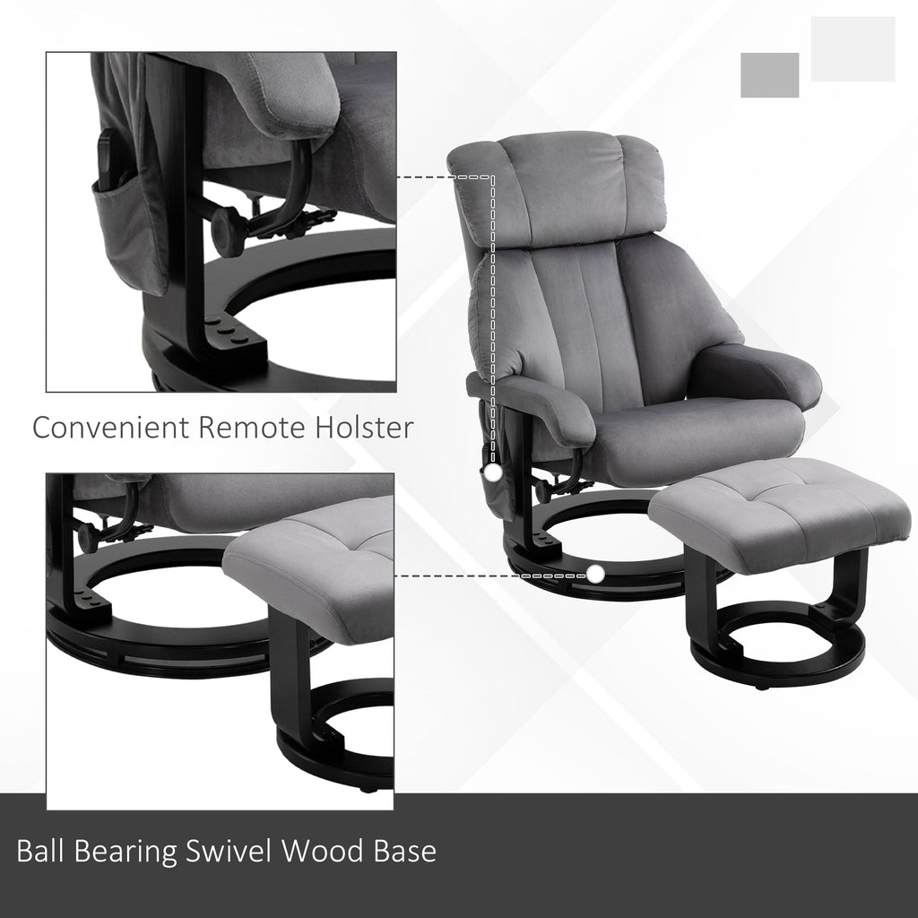 Reclining Massage Chair with Footrest and Remote Control in PU Faux Leather, 76x80x102 cm, Grey