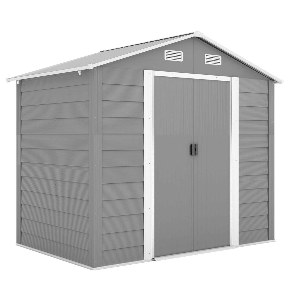 Outsunny Tool Shed with Sliding Doors and 4 Air Vents, Steel and PP, 196x236x208 cm, Light Grey