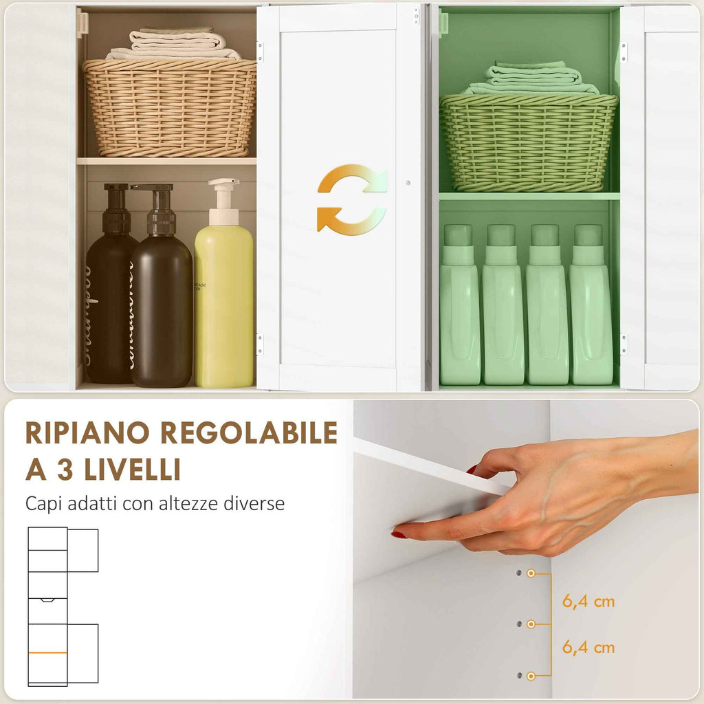 HOMCOM Wooden Bathroom Cabinet with 2 Sensor Cabinets, Open Shelf and Drawer, 40x30x170 cm, White