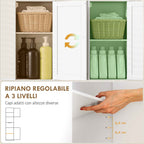 HOMCOM Wooden Bathroom Cabinet with 2 Sensor Cabinets, Open Shelf and Drawer, 40x30x170 cm, White