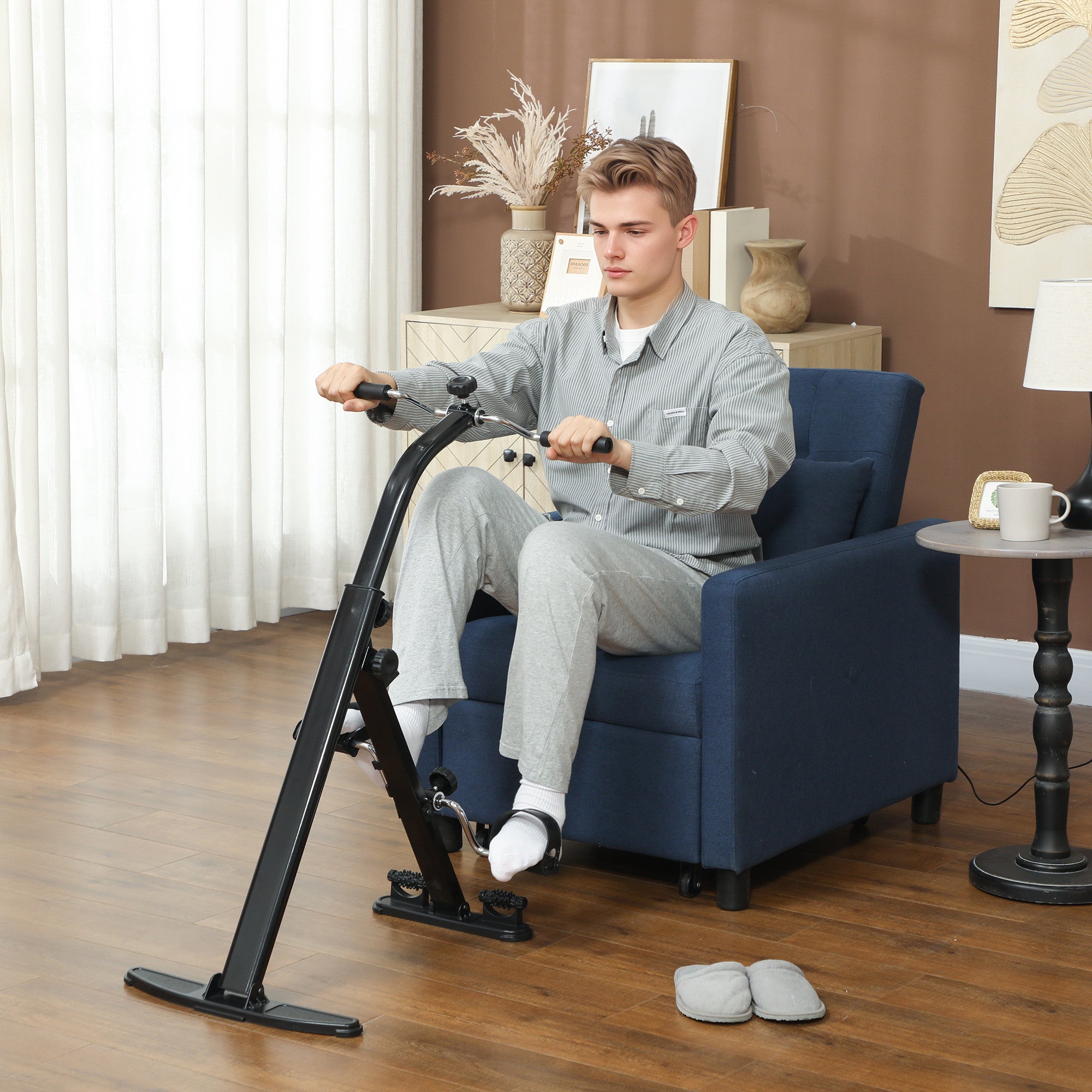 SPORTNOW Folding Leg and Arm Rehabilitation Bike, LCD Screen and Adjustable Handlebar Height, Black