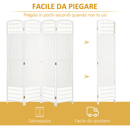 4-Panel Folding Screen for Indoors, Freestanding and Woven, 160x170 cm, White