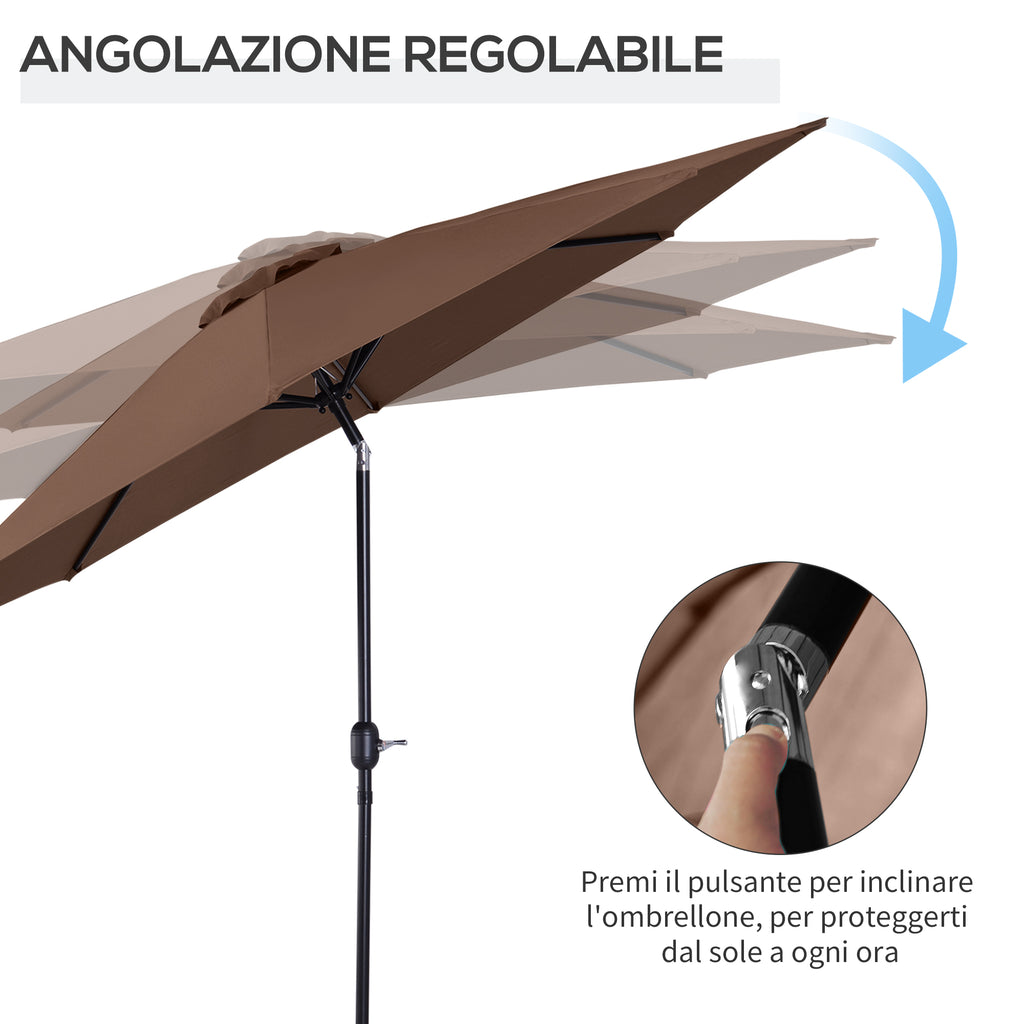 Outsunny 3x2.5 m Tilting Garden Umbrella with Removable Pole, Metal and Polyester, Coffee