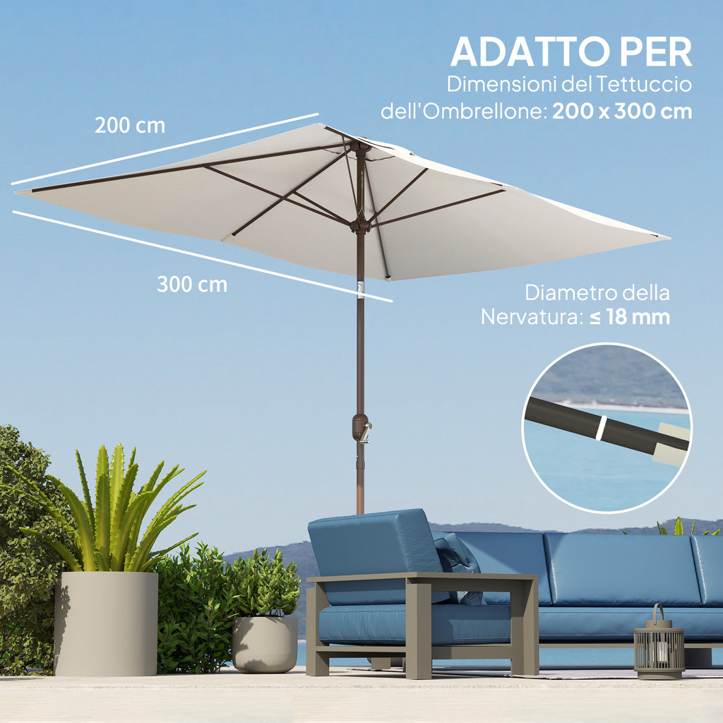 Replacement Cover for Rectangular Umbrella 3x2 m with 6 Ribs, Anti-UV 50+ Polyester, Beige