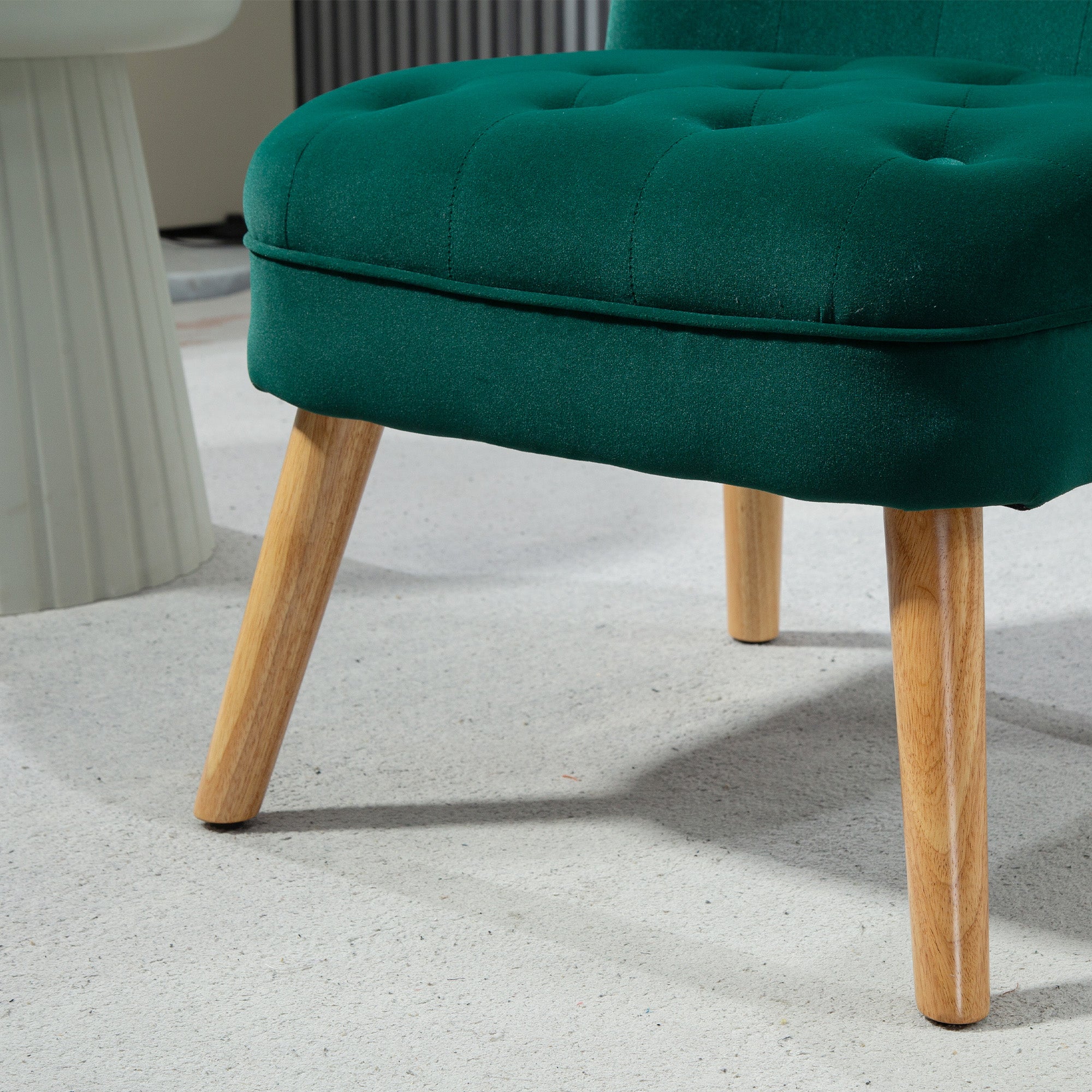 Velvet Lounge Chair with Padded and Quilted Seat with Buttons, 60x66x79 cm, Green