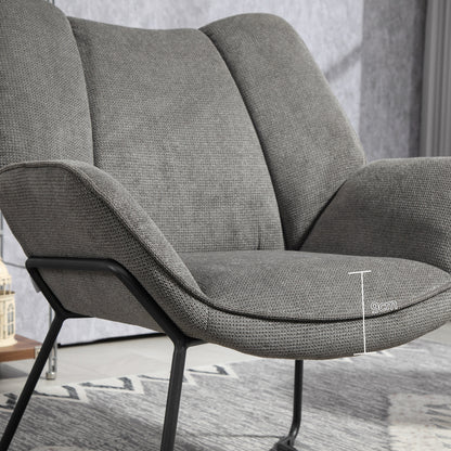 Armchair with Slanted Armrests, in Linen Effect Fabric and Steel, 71.5x67x79 cm, Grey