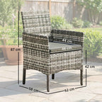Outsunny Set of 2 Rattan Garden Chairs with Cushions and Armrests, Grey