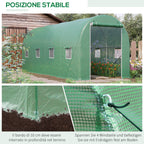 Outsunny 5x2x2m Garden Tunnel Greenhouse with 8 Windows and a Roll-Up Door, Green