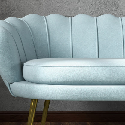 Velvet 2 Seater Sofa in Industrial Chic Style in Velvet Effect Fabric and Metal, 130x77x77 cm, Light Blue