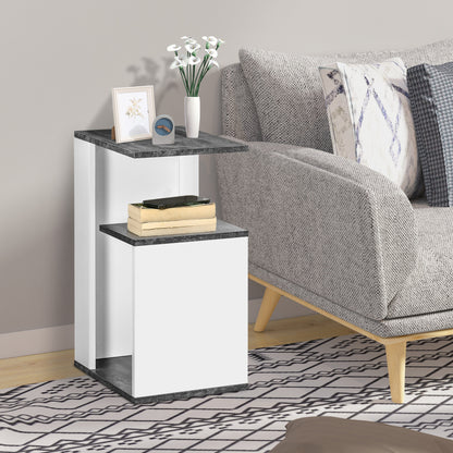 HOMCOM Bedside Table with Open Shelf in Chipboard with Irregular Design, 35x29.5x60 cm, Gray and White - Borgè