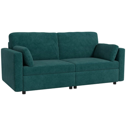 3 Seater Velvet Sofa with Cushions and Padded Seat, 178x82x85cm, Dark Green