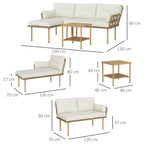 Outsunny 3-Piece Garden Set with Chaise Longue, Sofa, Cushions and Coffee Table, in Rattan and Steel, Cream White and Wood