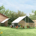 Garden Chicken Coop with Galvanized Frame, Waterproof Cover and Hexagonal Netting, 3x8x2m, Silver - Borge' Group Limited