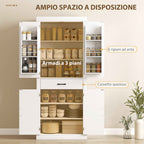 HOMCOM Country Style Kitchen Pantry with 2 Cabinets, 6 Shelves and Drawer, Wooden, 76x39.5x183.5 cm, White