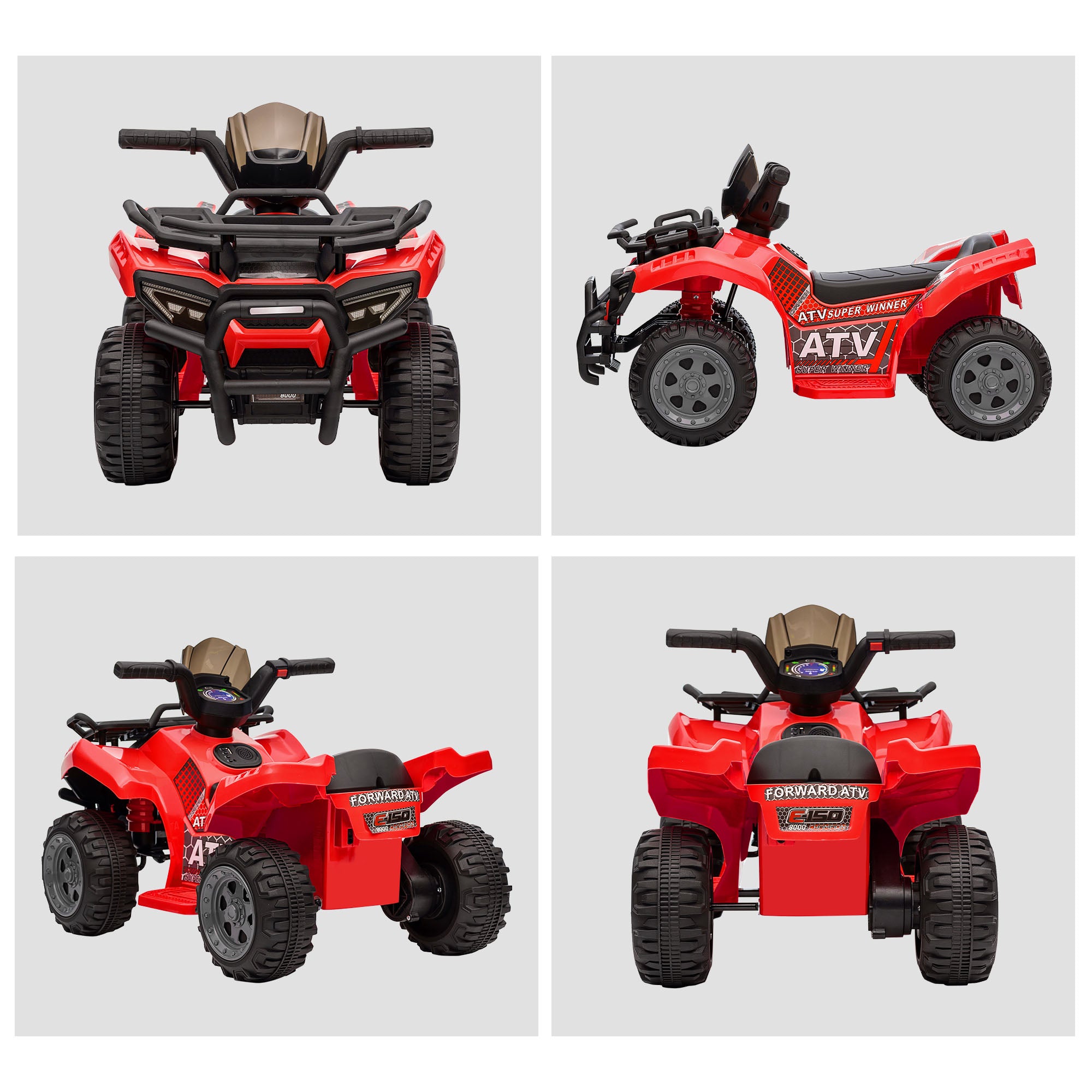 Electric Quad Bike for Kids with 6V Rechargeable Battery, Accelerator Button, Ages 18-36 Months, 70x42x45cm, Red