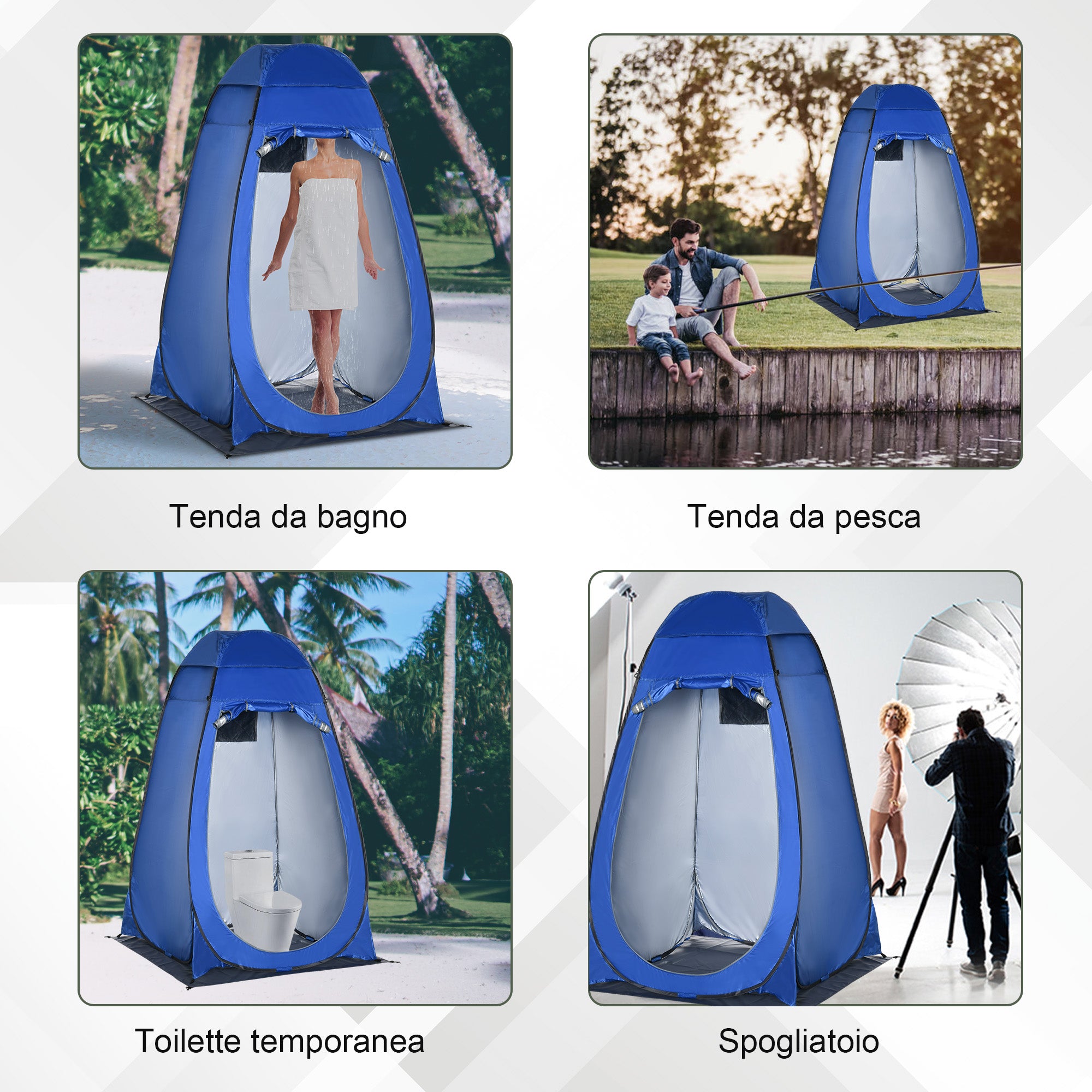 Camping and Beach Shower Tent with Zipper Door and Transport Bag, 126x124x189 cm, Dark Blue