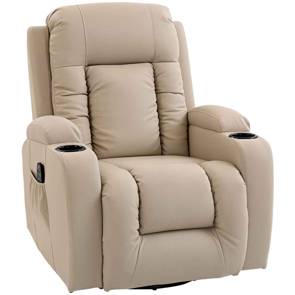 HOMCOM Heated Massage Recliner, 8 Massage Points and 3 Modes with Remote Control, PU Leather, Cream