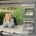 Outsunny Garden Swing Bed with Adjustable Canopy and Trays, Steel and Teslin, 200x120x164 cm, Cream