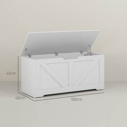 Wooden Chest with Safety Hinges, Storage Bench 127L Capacity, 100x40x45cm, White