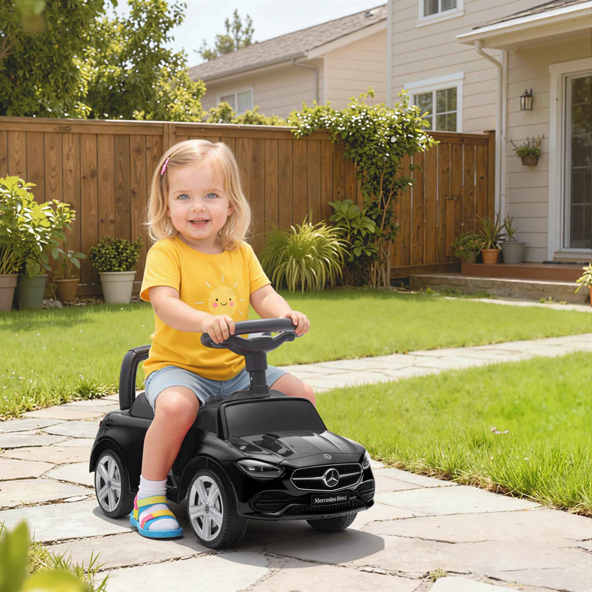 AIYAPLAY Mercedes Benz Licensed Ride-On Toy Car with Horn and Storage Space, 65x28x39 cm, Black