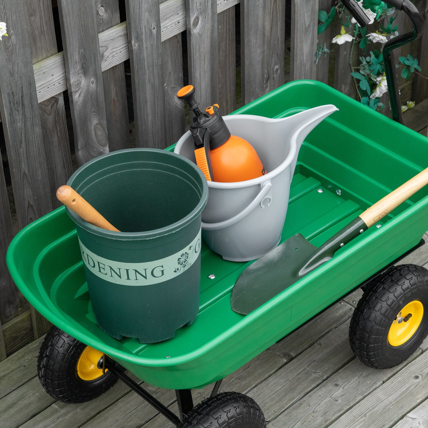 Outsunny garden trolley 75l in steel and pp with folding tub and handle, 109x52x94 cm, green - Borgè