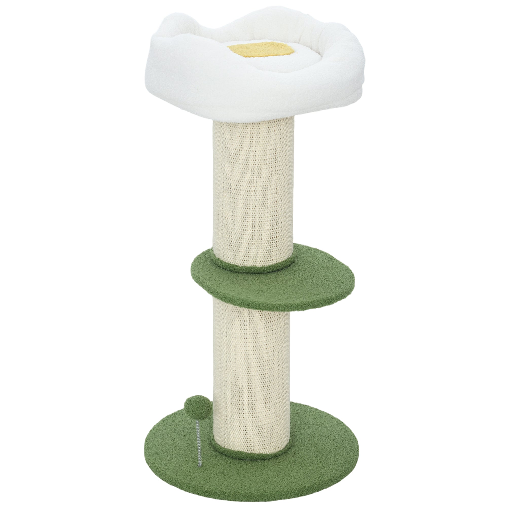 92cm Cat Tree with Sisal Pole and Flower-Shaped Cat Bed, Green
