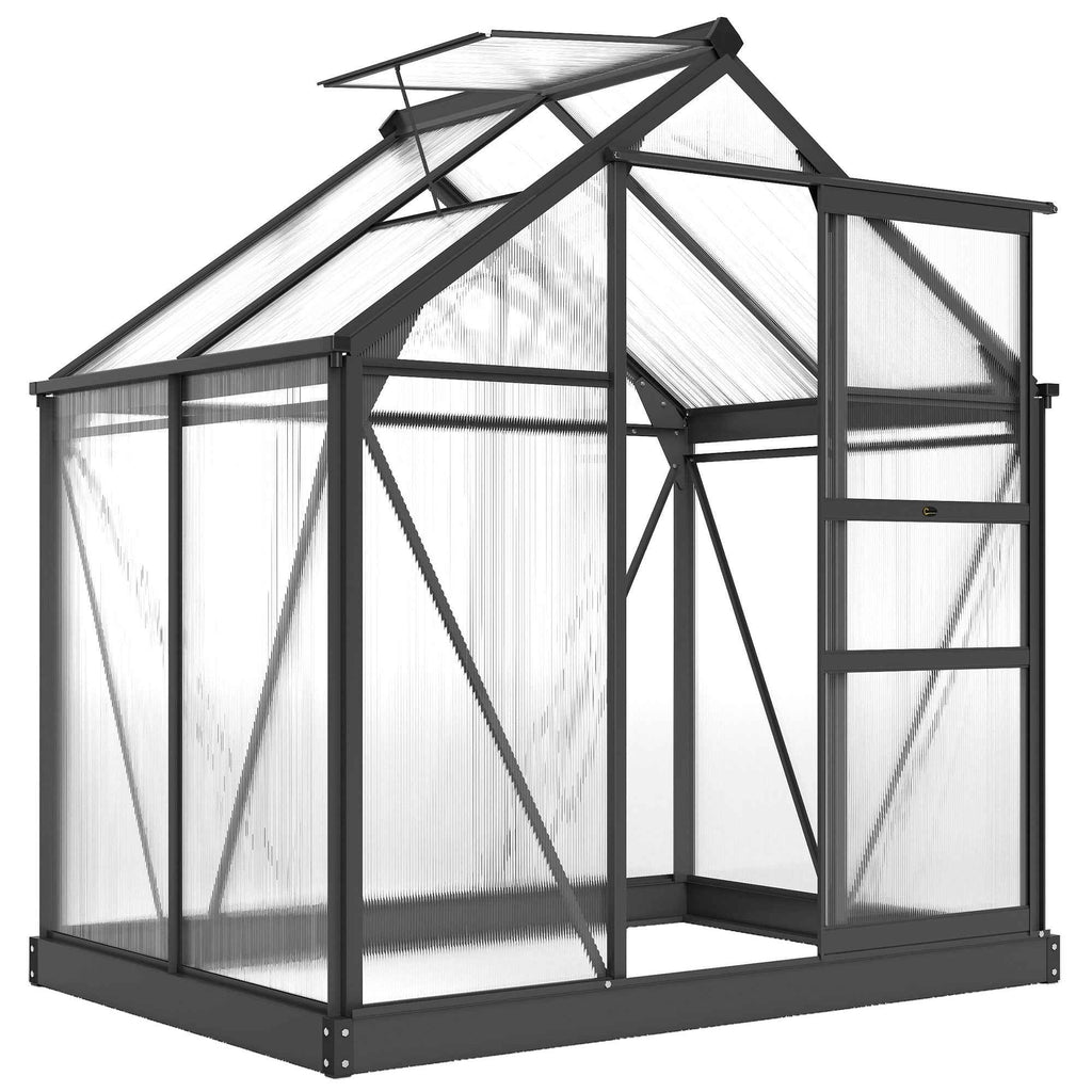 Outsunny Polycarbonate and Aluminum Garden Greenhouse with Sliding Door and Window, 190x132x201 cm, Gray