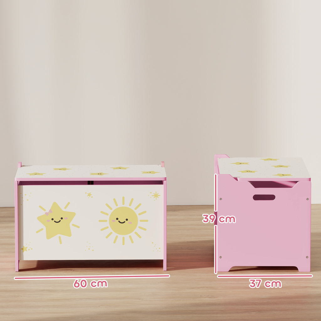 Children's Toy Storage Chest with Lid for Toys and Clothes, 60x37x39 cm, Pink