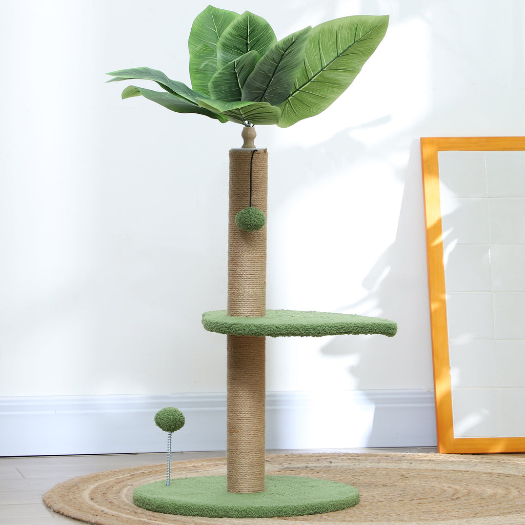 Cat Tree with Scratching Post, Platforms and Balls, Plush and Chipboard, Ø40x83 cm, Green