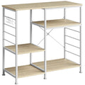 HOMCOM Kitchen Shelf with Wooden and Metal Shelves and 5 Hooks, Space-Saving, 90x39x83.5 cm, Oak