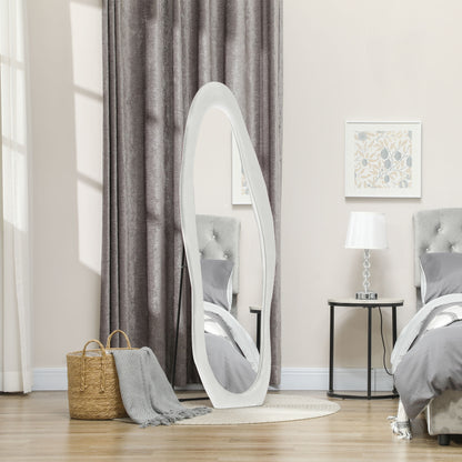 Full-length Mirror with Wavy Velvet Frame, Floor and Wall Mirror, 160x50 cm, White