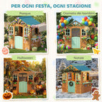 Children's Garden Playhouse with Window, Snack Bar, Half Door, Plant Stand, Target Cloth, 4 Balls, Blackboard