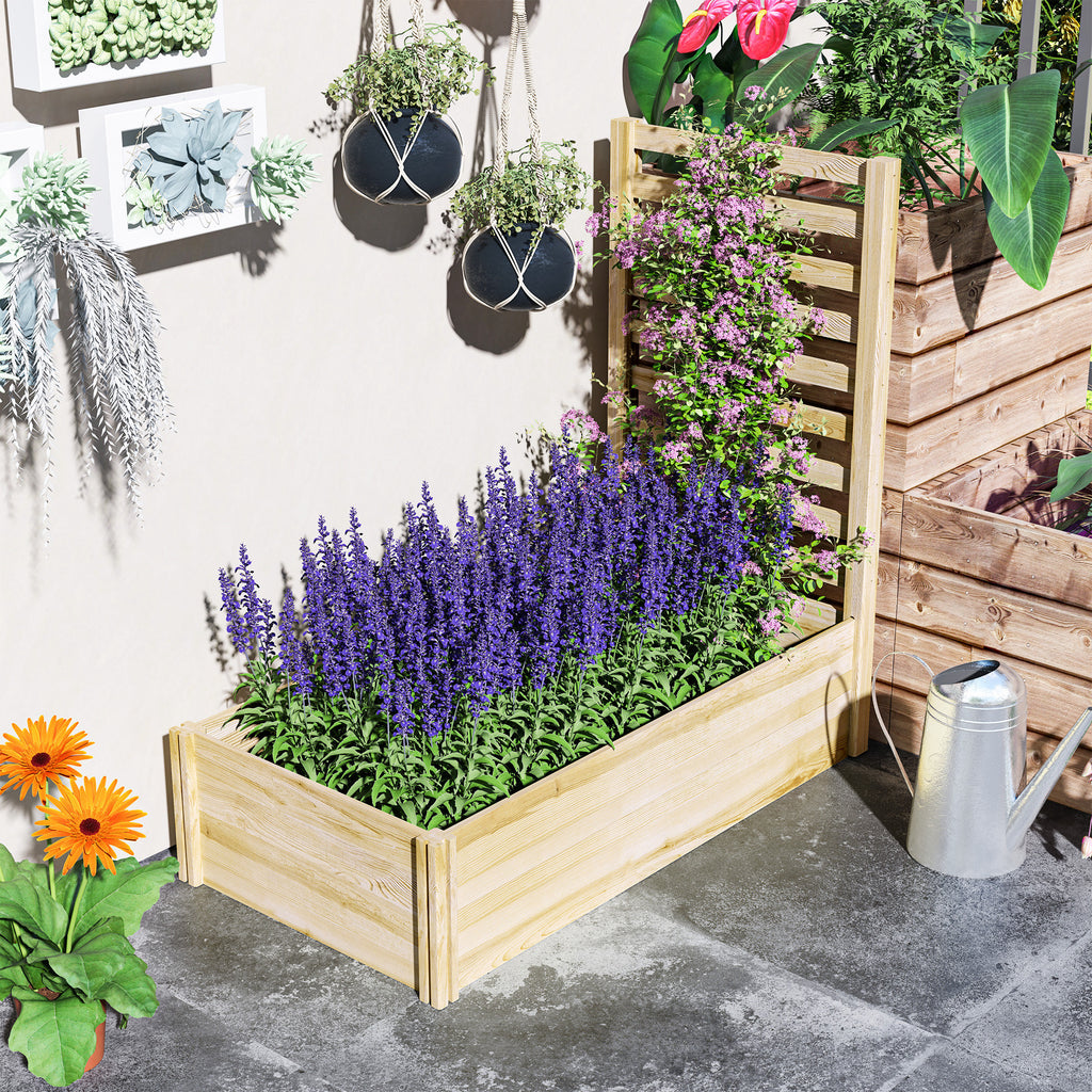 Planter with Trellis for Climbing and Open Bottom, in Fir Wood, 115x60x110 cm, Wood color