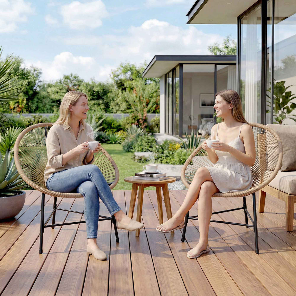 Outsunny Set of 2 Acapulco Chairs in PE Rattan with Triangular Steel Structure, 72x68x81 cm, Wood Color