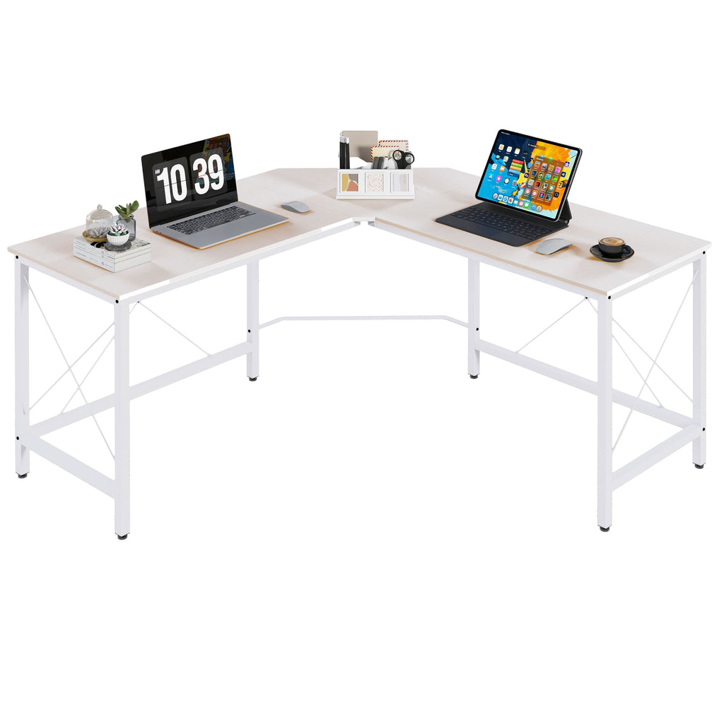L-Shaped Corner Desk with Adjustable Feet, Wood and Steel, 150x150x76 cm, White
