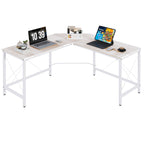 L-Shaped Corner Desk with Adjustable Feet, Wood and Steel, 150x150x76 cm, White