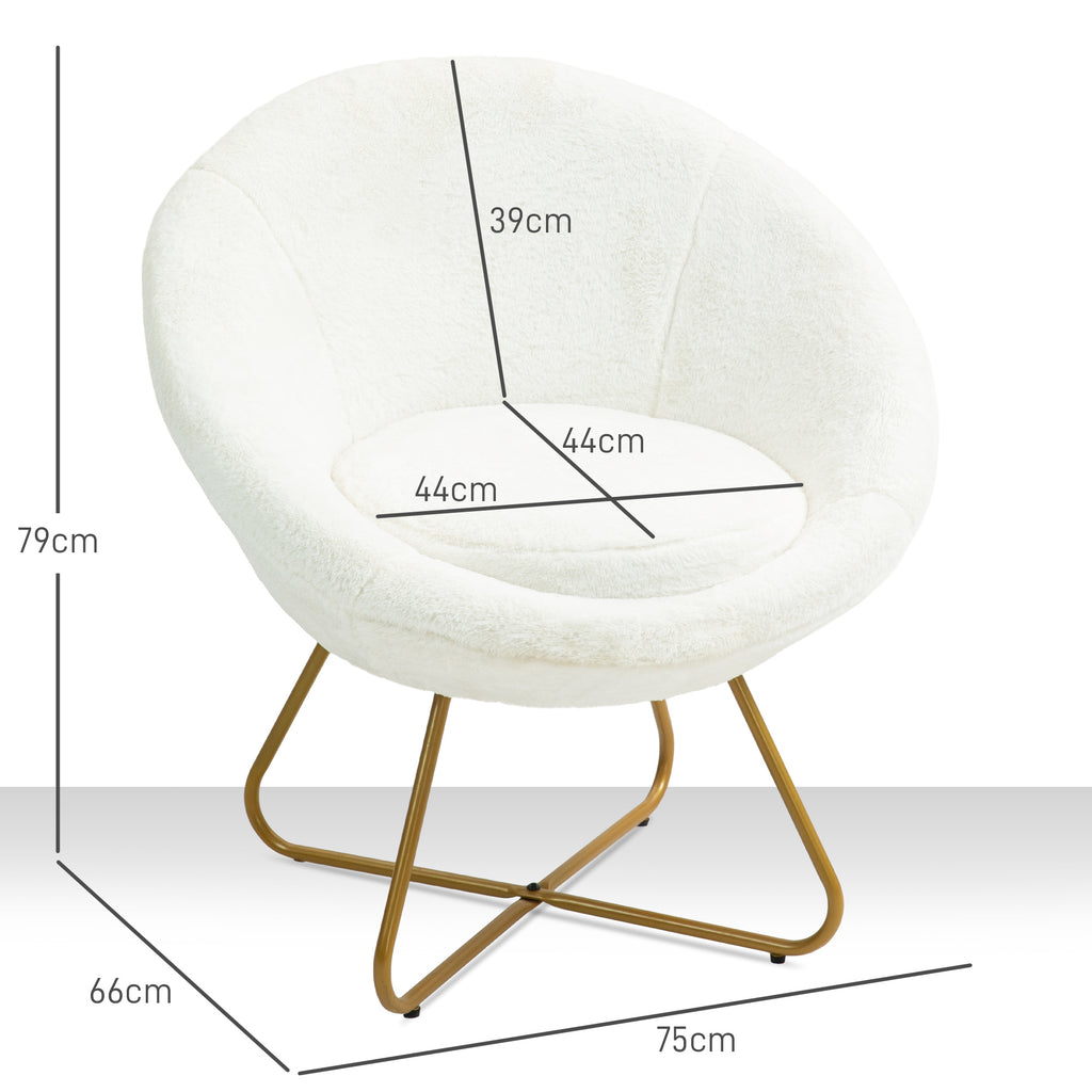Faux Fur Bedroom Chair with Metal Legs, 75x66x79 cm, White