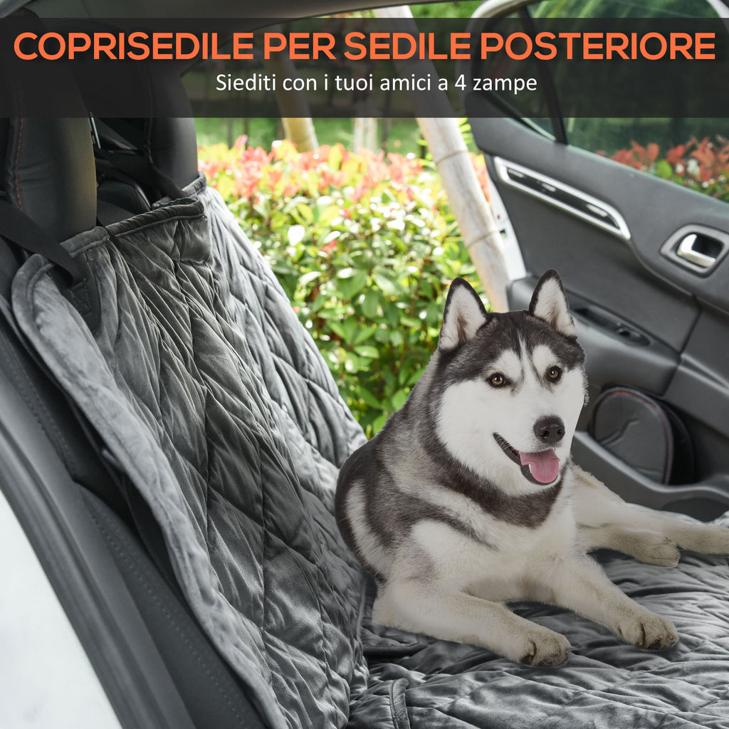 Velvet Dog Car Seat Cover with Non-Slip Backing and Attachment Straps, 160x145cm, Grey