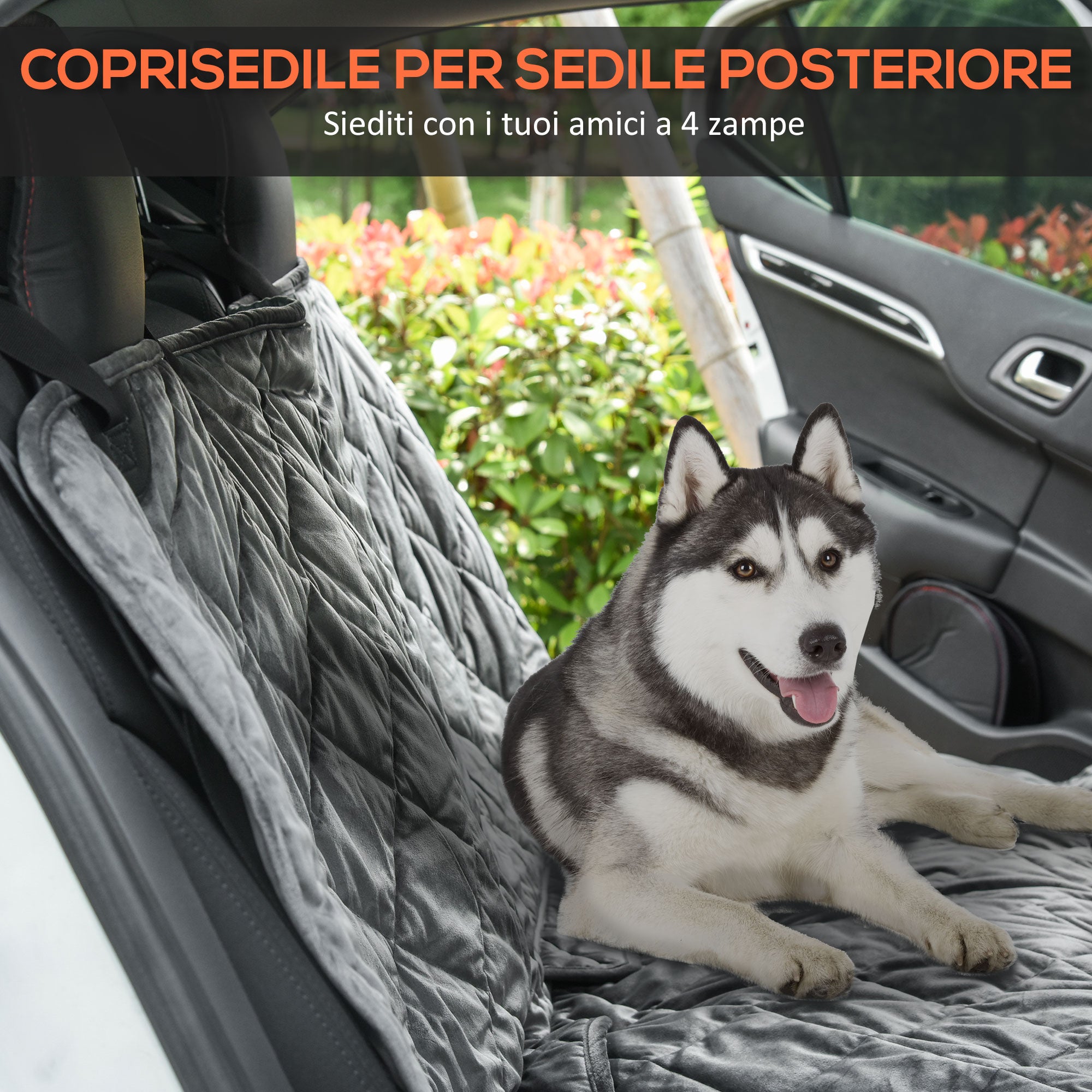 Velvet Dog Car Seat Cover with Non-Slip Backing and Attachment Straps, 160x145cm, Grey