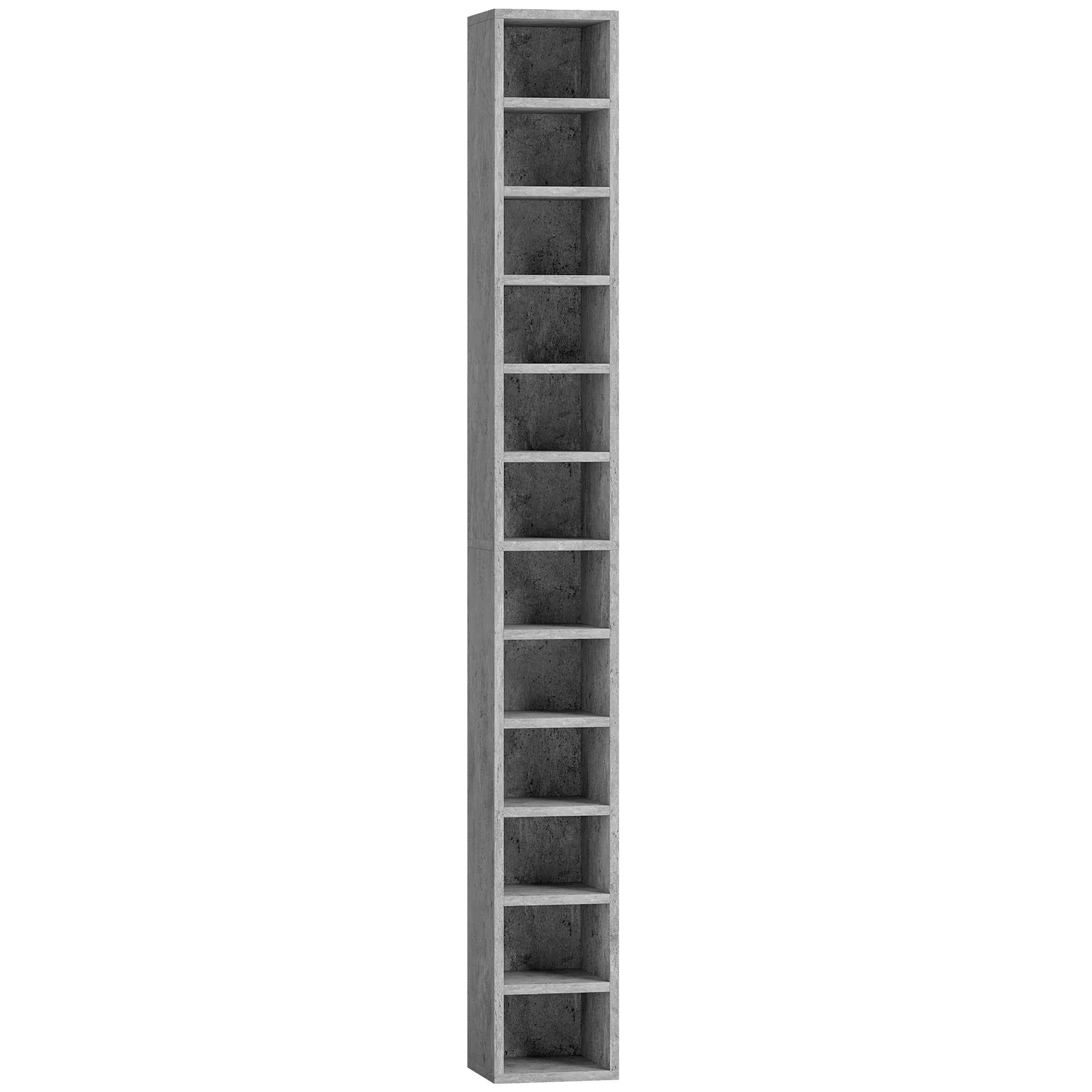 HOMCOM 12-Tier CD Storage Cabinet for 204 CDs, MDF and Chipboard, 21x20x175 cm, Grey